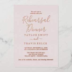 Invitation En Aluminium Rose Gold Élégant Dîner de Répétition Rose Clair