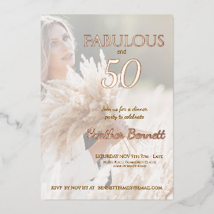 Invitation En Aluminium Rose Gold Élégant et 50 Ans Fabuluxx