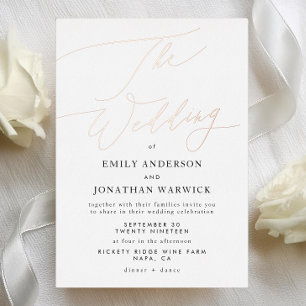 Invitation En Aluminium Rose Gold Élégant Mariage Calligraphie Traditionne