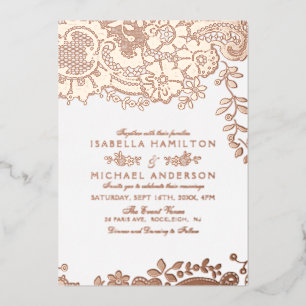 Invitation En Aluminium Rose gold élégant vintage mariage en dentelle