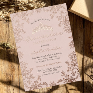 Invitation En Aluminium Rose Gold Elegant Vintage Quinceanera