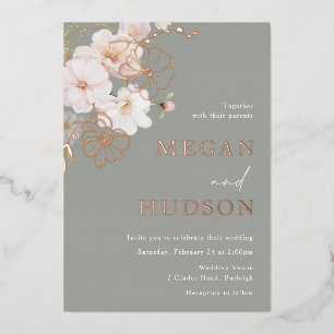 Invitation En Aluminium Rose Gold et Blush Fleurs Sauvages Mariage Vert Sa