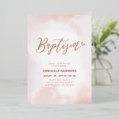 Invitation En Aluminium Rose Gold et cœur rose fille baptême (Debout devant)