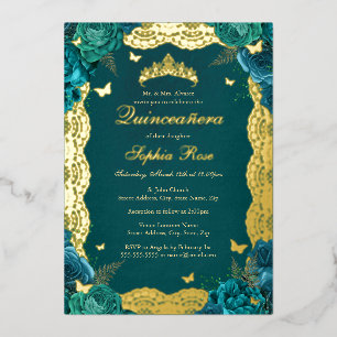 Invitation En Aluminium Rose Gold et Dentelle de Tulle Quinceanera Anniver