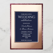Invitation En Aluminium Rose Gold et Mariage bleu marine (Recto)