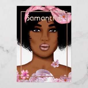 Invitation En Aluminium Rose Gold et rose Afro fête d'anniversaire