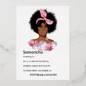 Invitation En Aluminium Rose Gold et rose Afro fête d'anniversaire (Verso)