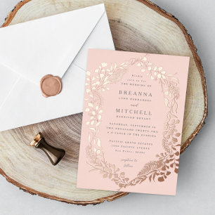 Invitation En Aluminium Rose Gold Fernes Dessinées à la Main Eucalyptus Ma