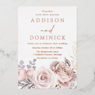 Invitation En Aluminium Rose Gold Feuille Blush Fleurs Mariage