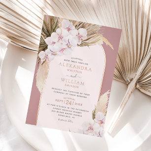 Invitation En Aluminium Rose Gold Feuille de Dusty Rose Pampas Mariage Tro