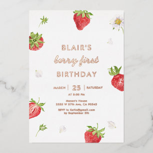 Invitation En Aluminium Rose Gold Feuille de Fraise Baie Premier Anniversa