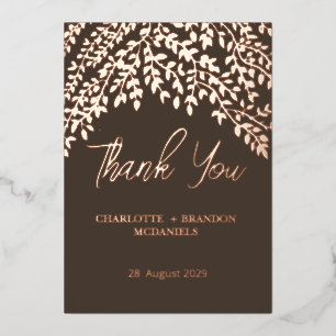 Invitation En Aluminium Rose Gold Feuille Mariage Merci Chocolat Brown