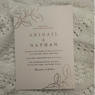 Invitation En Aluminium Rose Gold Feuilles mariage élégant