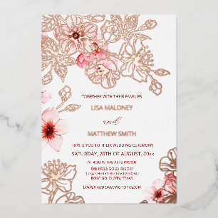 Invitation En Aluminium Rose Gold Fleur de Cerisier Rose Photo Mariage