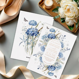 Invitation En Aluminium Rose Gold Fleur Sauvage Bleu Poussiéreux Mariage R
