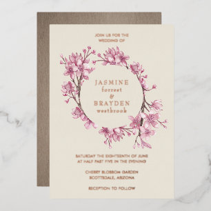 Invitation En Aluminium Rose Gold Fleurs de Cerisier Rose Mariage