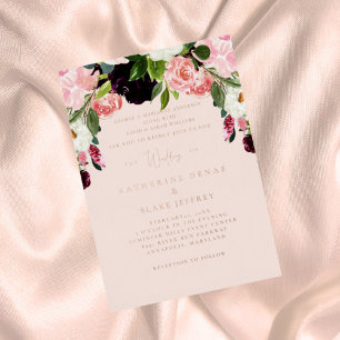 Invitation En Aluminium Rose Gold Fleurs de mariage rose poudré