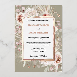 Invitation En Aluminium Rose Gold Floral Boho Sage Mariage vert