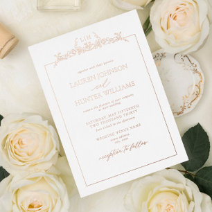 Invitation En Aluminium Rose Gold Floral Border Monogramme Mariage