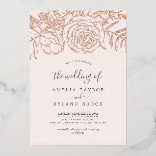 Invitation En Aluminium Rose Gold Floral Doré Blush Le Mariage De