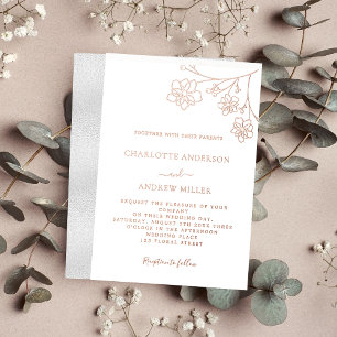 Invitation En Aluminium Rose gold floral élégant mariage argent blanc