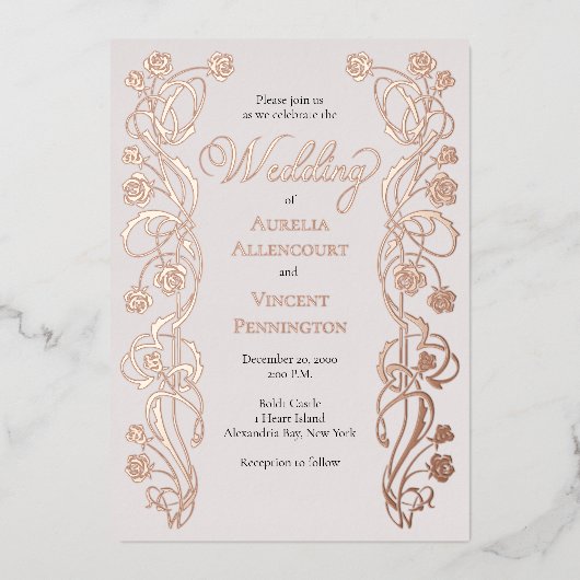 Invitation En Aluminium Rose Gold Floral Fairytale Mariage (Recto)