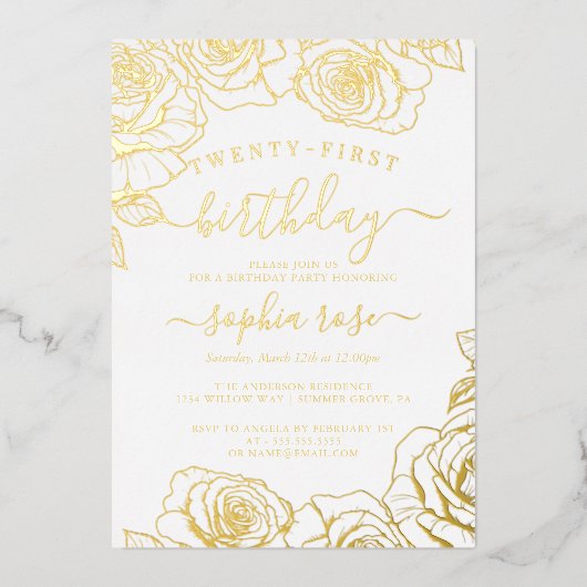 Invitation En Aluminium Rose Gold Foil 21e anniversaire (Recto)