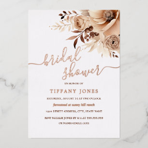 Invitation En Aluminium ROSE GOLD FOIL Bohème Beige Floral Mariage  
