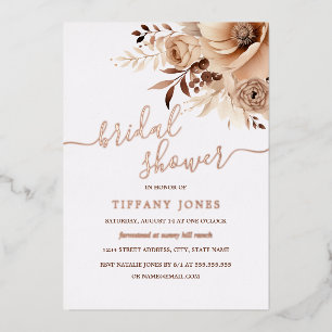 Invitation En Aluminium ROSE GOLD FOIL Boho Beige Floral Fête des mariées