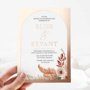 Invitation En Aluminium Rose Gold Foil Boho Floral Moderne Mariage Blanc