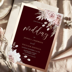 Invitation En Aluminium Rose Gold Foil Bourgogne Blush Floral Mariage
