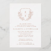 Invitation En Aluminium Rose Gold Foil Cherry Blossom Monogram Crest (Recto)