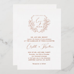 Invitation En Aluminium Rose Gold Foil Cherry Blossom Monogram Crest