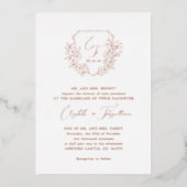 Invitation En Aluminium Rose Gold Foil Cherry Blossom Monogram Crest (Recto)
