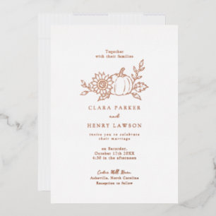 Invitation En Aluminium Rose Gold Foil Citrouille Tournesol Mariage