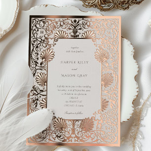 Invitation En Aluminium Rose Gold Foil Crème Art Nouveau Mariage