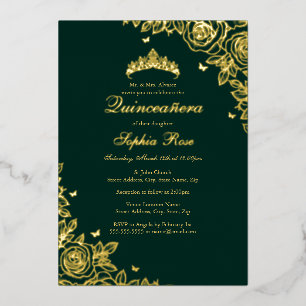 Invitation En Aluminium Rose Gold Foil Emerald Quinceanera
