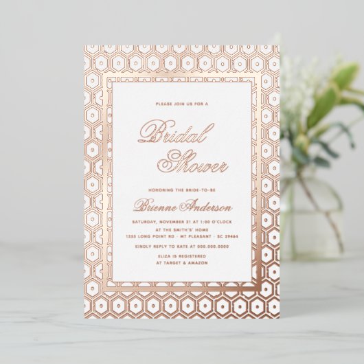 Invitation En Aluminium Rose Gold Foil Gaufrage Géométrique Baby Shower de (Debout devant)