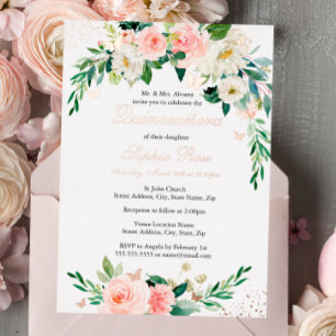 Invitation En Aluminium ROSE GOLD FOIL Rose Florale Quinceanera