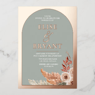 Invitation En Aluminium Rose Gold Foil Texte Arch Boho Floral Mariage