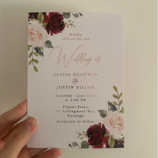 Invitation En Aluminium Rose Gold Foil Vin moderne et Mariage Blush