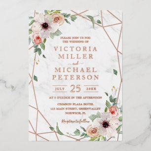 Invitation En Aluminium Rose Gold Géométrique Floral Bohème Rose Mariage
