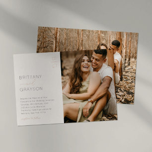 Invitation En Aluminium Rose Gold Ivoire Moderne 2 Photos Mariage Feuille