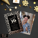 Invitation En Aluminium Rose Gold Leopard Cheetah Imprimer Photo Sweet 16<br><div class="desc">Cette belle et élégante invitation à la fête d'anniversaire en sweet sixteen est parfaite pour une adolescente branchée et élégante. Il présente une véritable feuille d'or rose brillante imprimé léopard guépard et "Sweet 16" typographie sur un simple arrière - plan noir. Il comporte également une photo de l'invité d'honneur au...</div>