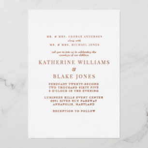 Invitation En Aluminium Rose Gold Les deux parents Mariage