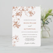 Invitation En Aluminium Rose Gold Line Art Lilies Wedding (Debout devant)