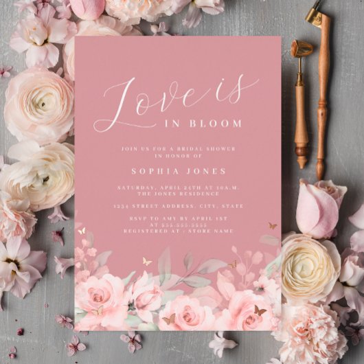 Invitation En Aluminium Rose Gold Love est dans Bloom Blush Fête des marié