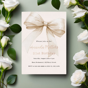 Invitation En Aluminium Rose gold luxueux anniversaire beige noeud