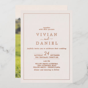 Invitation En Aluminium Rose Gold Minimaliste Feuille Mariage Photo Dos
