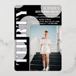 Invitation En Aluminium Rose Gold Modern Black 30th Birthday Party Photo<br><div class="desc">Rose Gold Modern Black 30th Birthday Party Photo Foil Invitation... Black moderne 30th Birthday Party Photo Invitation... . "Tourner 30 n'a jamais été aussi chic ! Faites de votre anniversaire un anniversaire inoubliable avec notre Audacieuse Typographie Moderne 30e anniversaire Invitation de fête. Soyez unique, soyez audacieux, soyez VOUS ! 🌸...</div>
